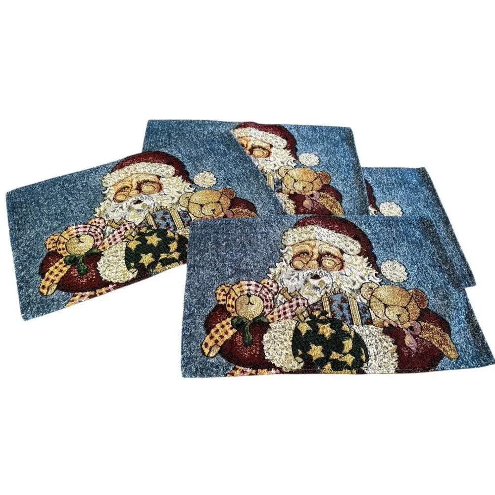 Tapestry Santa Claus Rectangle Placemats Christmas Blue Bears 18